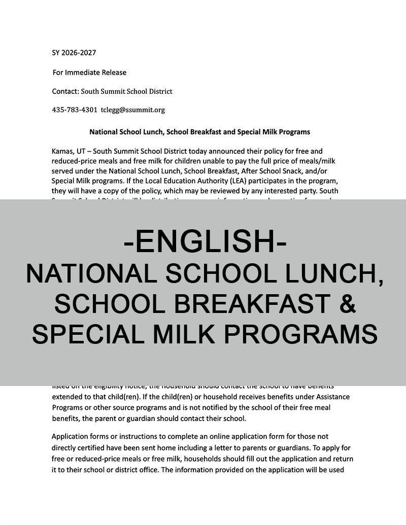 English-National School Lunch, School Breakfast & Special Milk Programs
